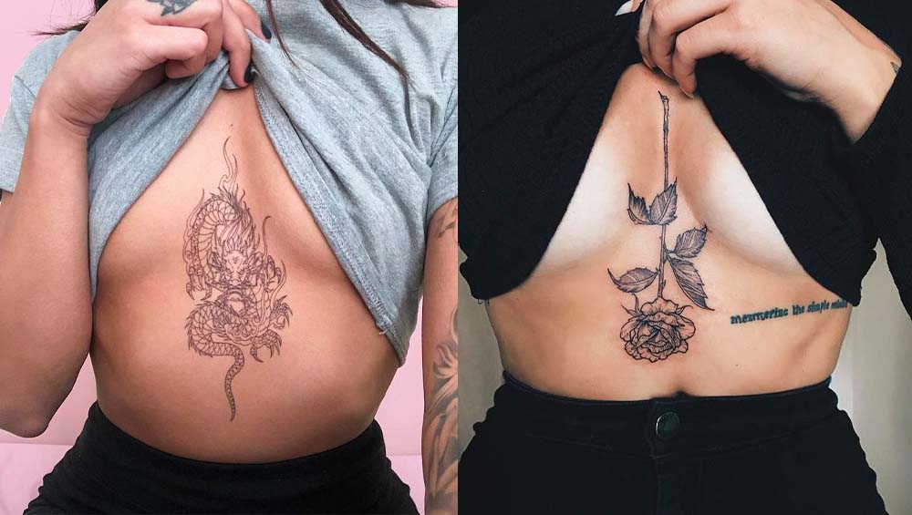 Женская грудь с татуировкой под грудью