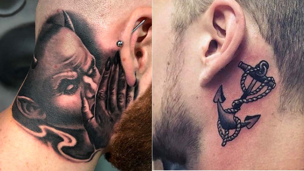 Мужчина с татуировкой за ухом и повязкой на ней