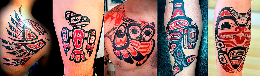 Татуировки хайда, демонстрирующие социальный статус и подвиги человека, с яркими красными и черными цветами.